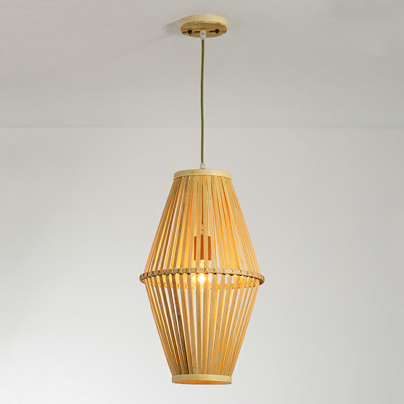 Bamboo Cage Pendant Lamp: Modern Hanging Light In Beige / A