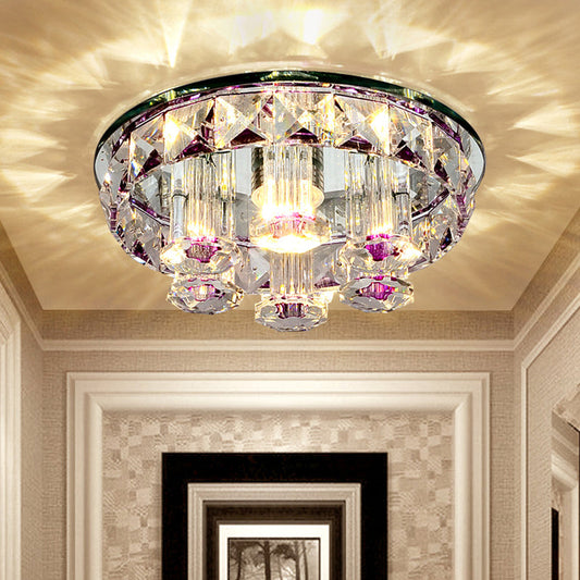 Minimalist Prismatic Optical Crystal LED Round Ceiling Flush Mount Light Fixture