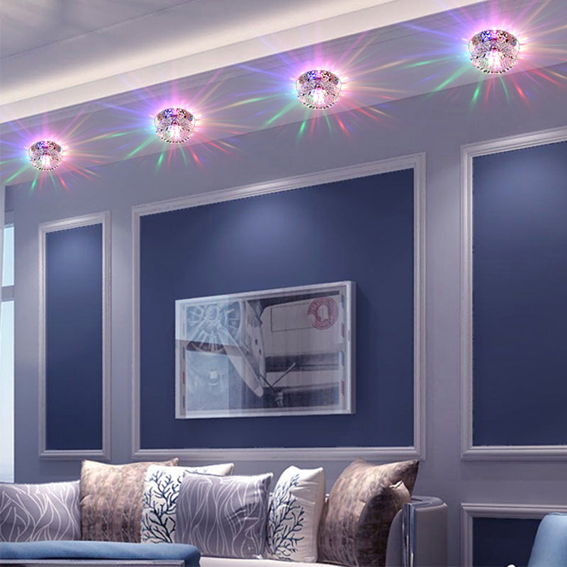 Floral Flush Mount LED Ceiling Lamp with Clear Crystal Accents - Minimalistic Stainless Steel Design for Hallways