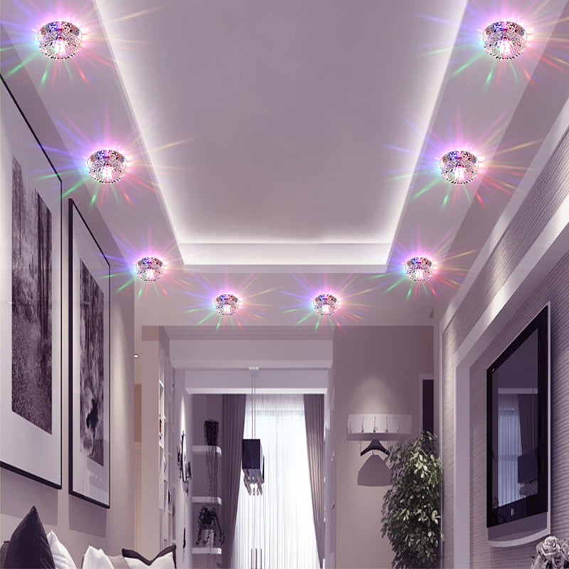 Floral Flush Mount LED Ceiling Lamp with Clear Crystal Accents - Minimalistic Stainless Steel Design for Hallways