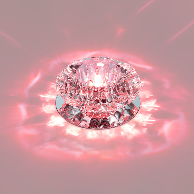 Floral Flush Mount LED Ceiling Lamp with Clear Crystal Accents - Minimalistic Stainless Steel Design for Hallways