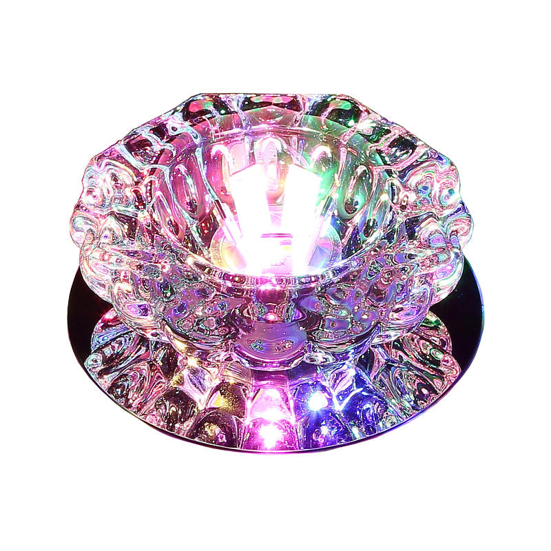 Floral Flush Mount LED Ceiling Lamp with Clear Crystal Accents - Minimalistic Stainless Steel Design for Hallways