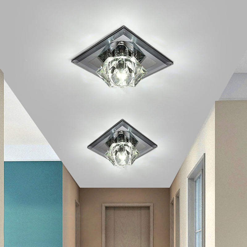 Sleek Beveled Crystal Flushmount LED Ceiling Light for Hallway - Floweret Design