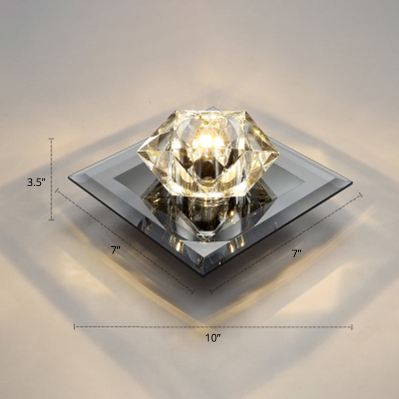 Sleek Beveled Crystal Flushmount LED Ceiling Light for Hallway - Floweret Design