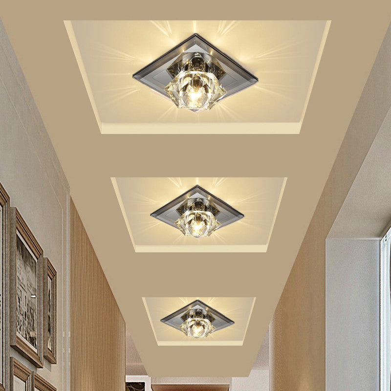 Sleek Beveled Crystal Flushmount LED Ceiling Light for Hallway - Floweret Design