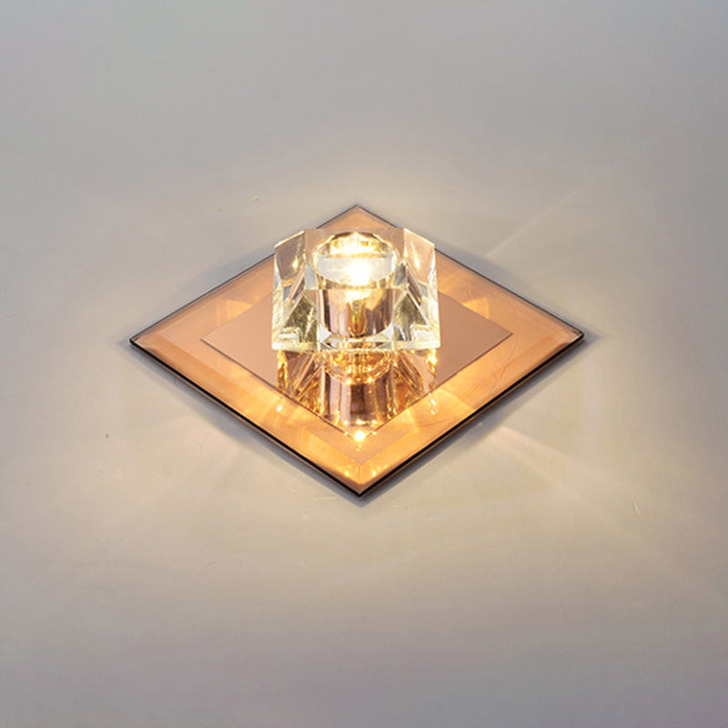 Sleek Beveled Crystal Flushmount LED Ceiling Light for Hallway - Floweret Design