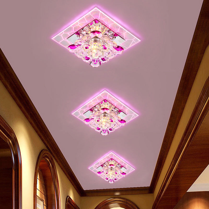 Contemporary Clear LED Crystal Ceiling Lamp for Hallway - Flower Square Flush Mount