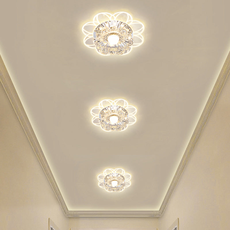 Flower Shape Crystal Flush Mount Ceiling Light Fixture with LED, Modern Aisle Lighting