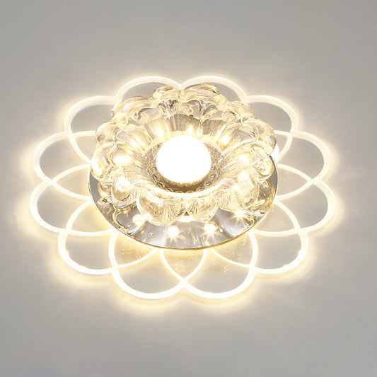 Flower Shape Crystal Flush Mount Ceiling Light Fixture with LED, Modern Aisle Lighting
