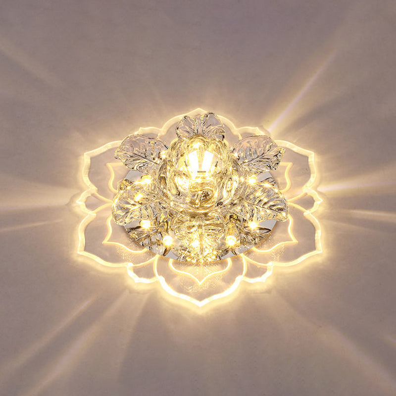 Minimalist Floral LED Crystal Surface Mount Ceiling Light for Hallway