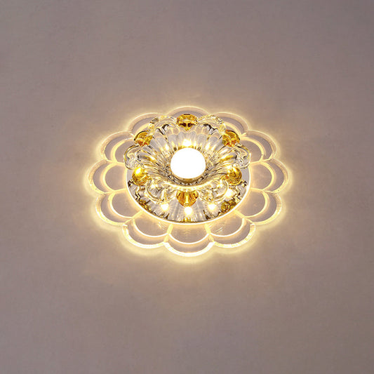 Modern Crystal Clear LED Ceiling Fixture for Corridor - Scalloped Flush Mount Recessed Lighting