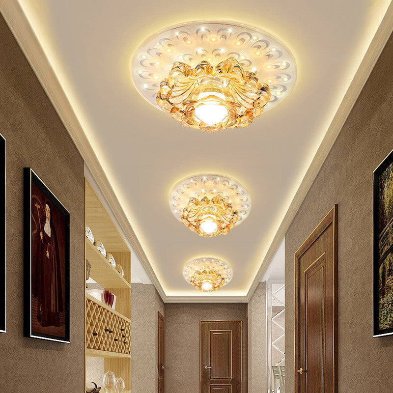 Modern Tan Crystal Flower LED Ceiling Light Fixture - White Flush Mount