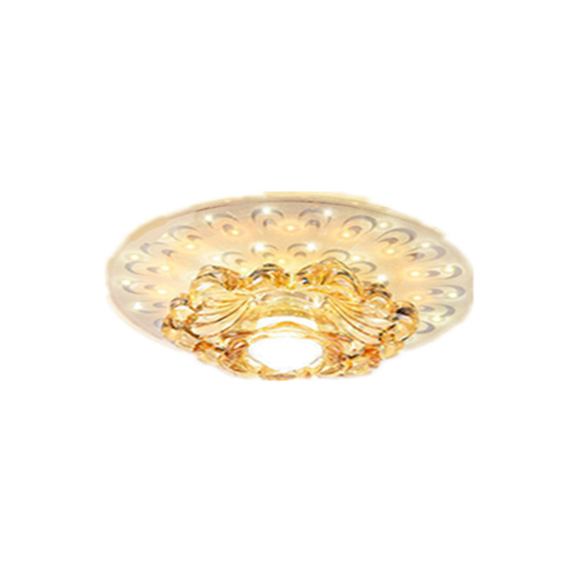 Modern Tan Crystal Flower LED Ceiling Light Fixture - White Flush Mount