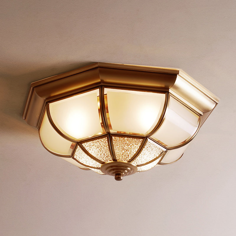 Traditional Brass Gourd Ceiling Mount Light with 4 Bulbs for Bedroom
