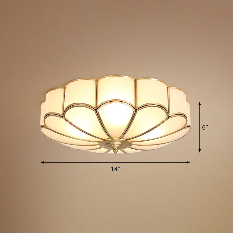 Gold Chrysanthemum Traditional Glass Flush Mount Ceiling Light for Bedroom