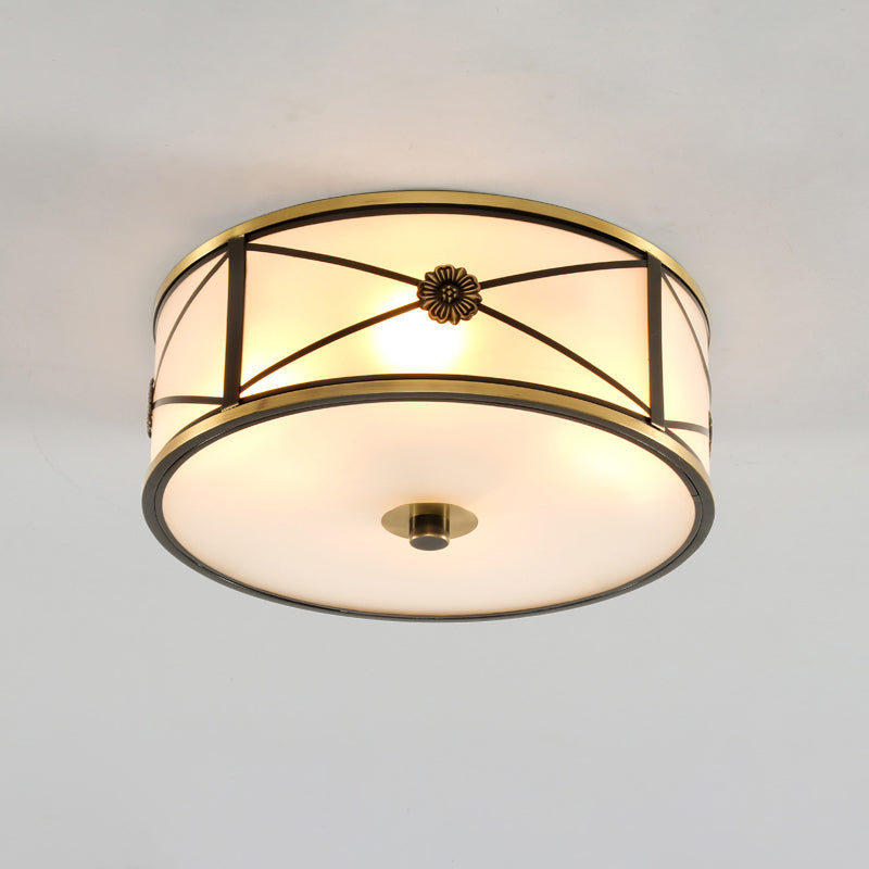 Frosted White Glass Flush Mount Ceiling Light for Bedroom - Traditional Drum Style