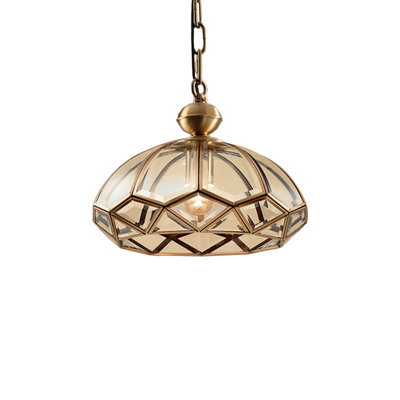 Antique Clear Glass Dome Pendant Light Fixture With Brass Suspension