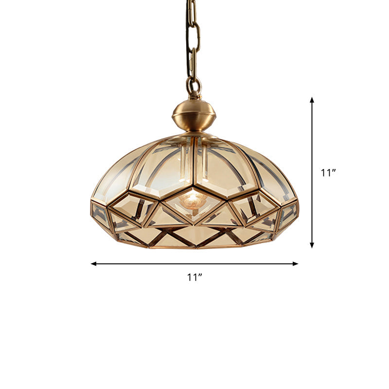 Antique Clear Glass Dome Pendant Light Fixture With Brass Suspension