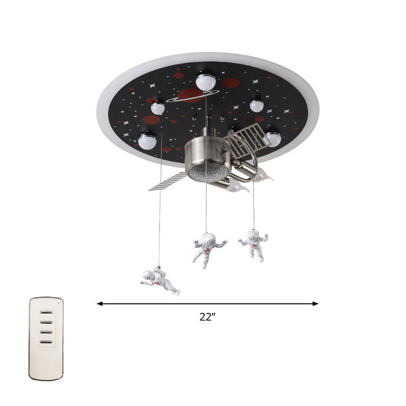 Satellite Astronaut-themed Metal Flushmount Ceiling Light with 3-Bulb for Children's Room