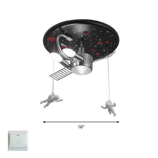 Satellite Astronaut-themed Metal Flushmount Ceiling Light with 3-Bulb for Children's Room