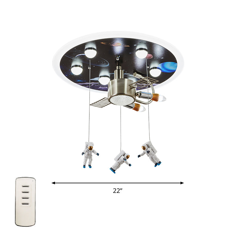 Satellite Astronaut-themed Metal Flushmount Ceiling Light with 3-Bulb for Children's Room