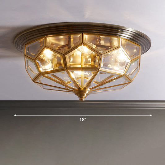 Antique Black & Brass Bedroom Flushmount Light with Clear Glass