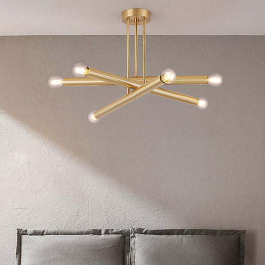 Modernist Gold Metal Bedroom Pendant Chandelier with Multiple Lights - Ceiling Hung Light Fixture