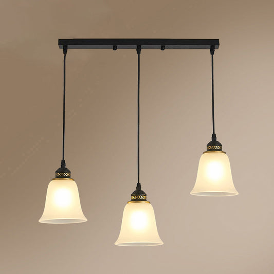 Vintage Black Frosted Glass 3-Head Bell Pendant Light - Perfect For Restaurants / Linear