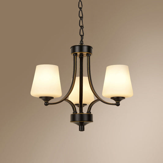 Milk Glass Chandelier: Elegant Cone Shade For Traditional Dining Room Ceiling Lighting 3 / Black
