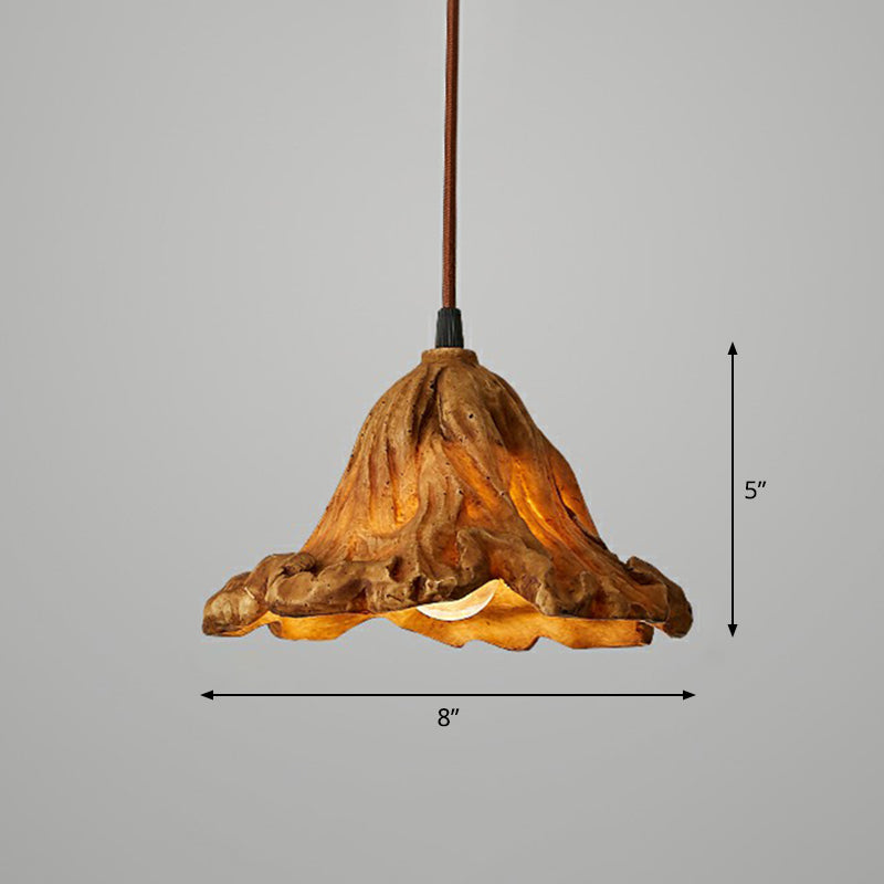 Resin Lotus Leaf Pendant Light - Artistic Single-Bulb Hanging Fixture For Restaurants