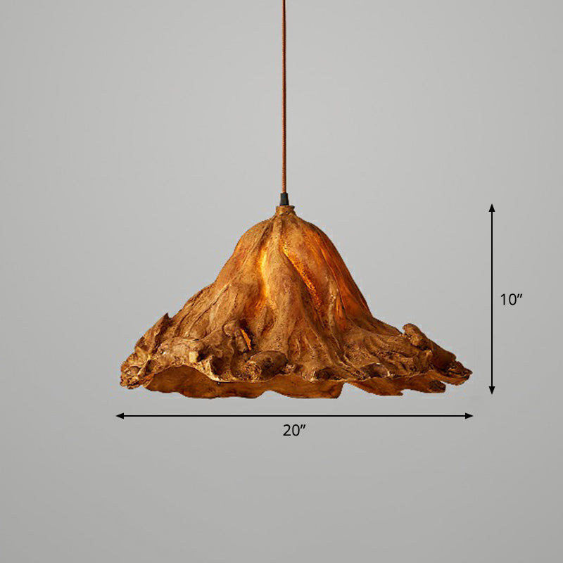 Resin Lotus Leaf Pendant Light - Artistic Single-Bulb Hanging Fixture For Restaurants Brown / Large