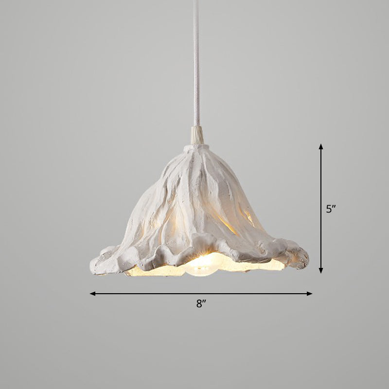 Resin Lotus Leaf Pendant Light - Artistic Single-Bulb Hanging Fixture For Restaurants White / Small