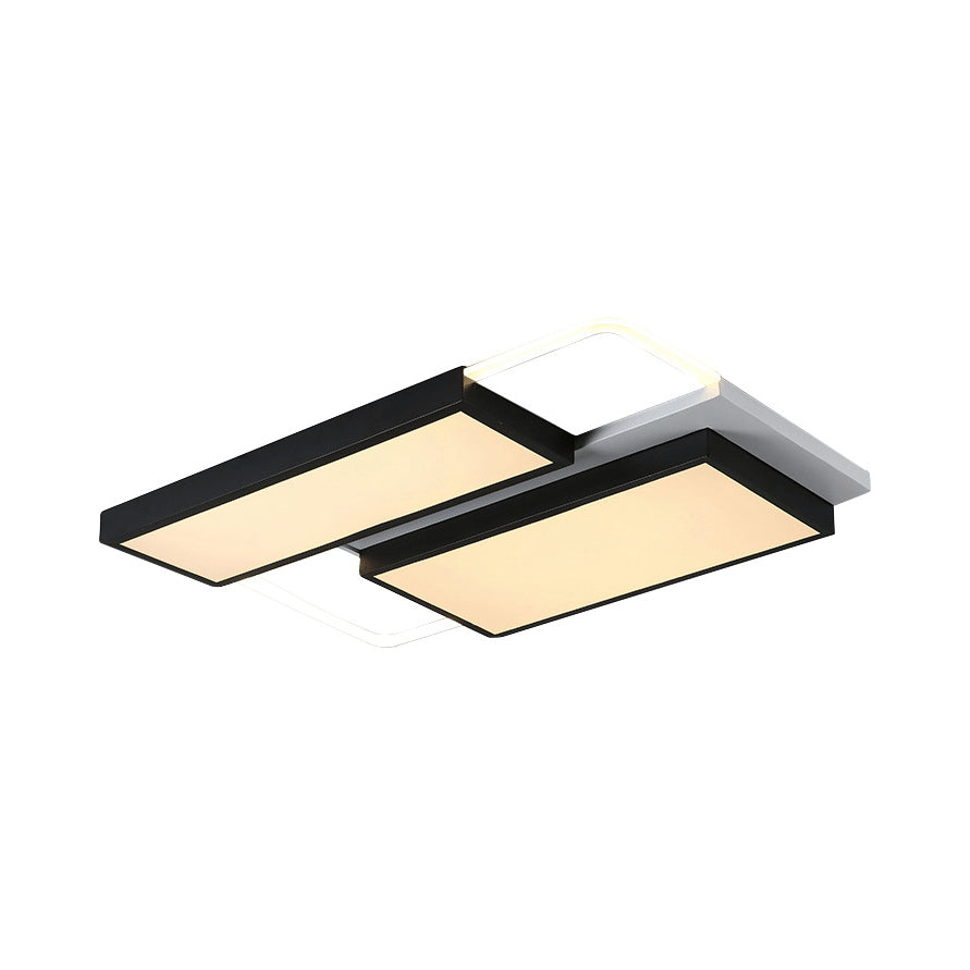 Modernist LED Flush Mount Lamp, Black & White, 21.5"/35.5" Wide Metal Ceiling Fixture for Living Room, White/Warm Light