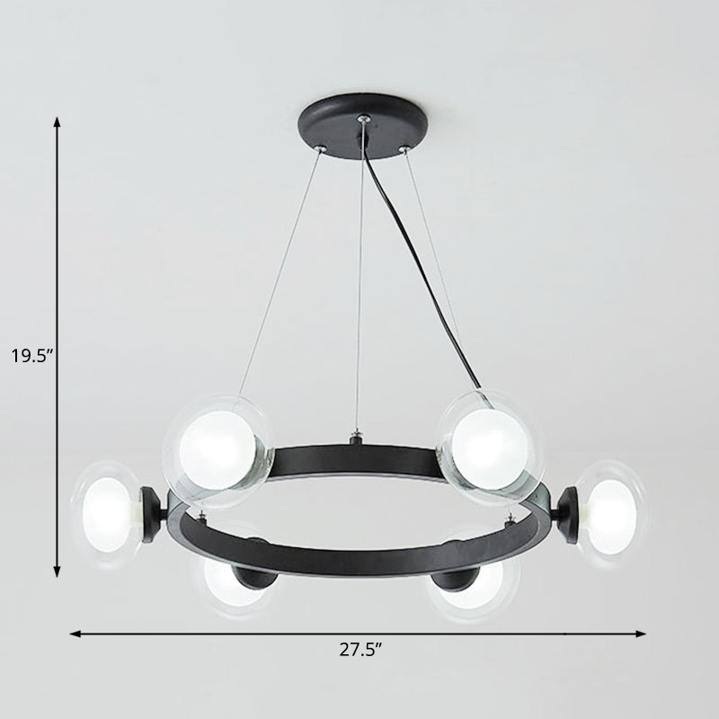 Contemporary Clear Glass Chandelier with Circle Ring Design - 6/8-Light LED Hanging Light in Black