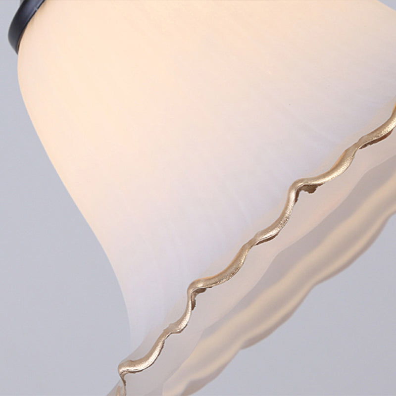 Vintage Ivory Glass Flared Ceiling Light With 1 Bulb - Semi Mount Black Fixture