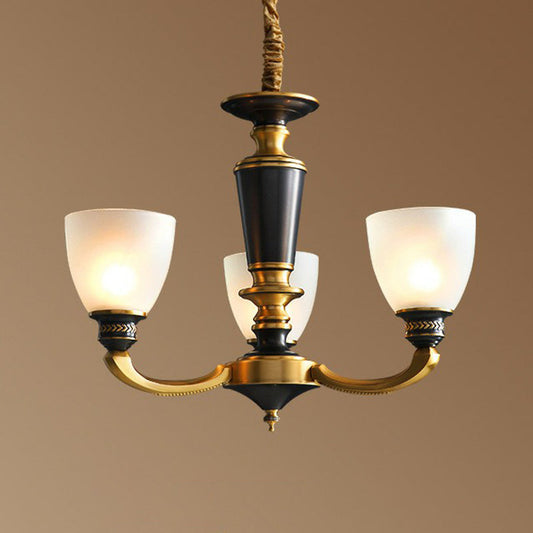 Traditional Frosted Glass Bell Chandelier - Black-Bronze Hanging Ceiling Light For Living Room 3 /
