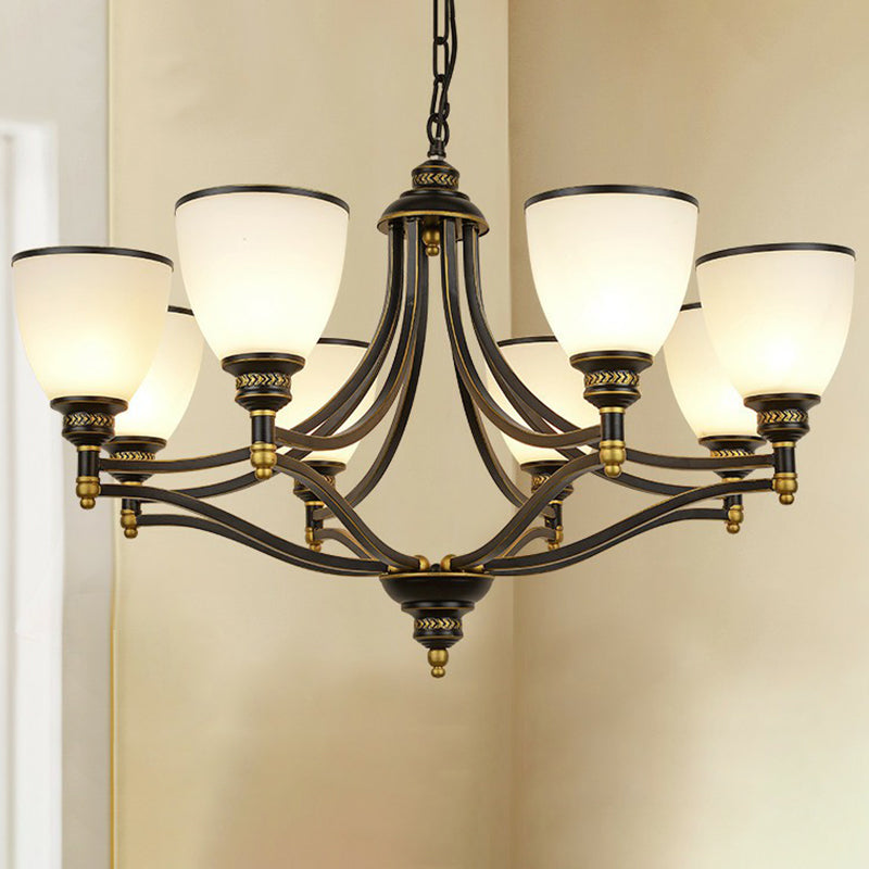 Vintage Black Opaline Glass Chandelier With Bell Shape - Elegant Suspension Lighting For Living Room