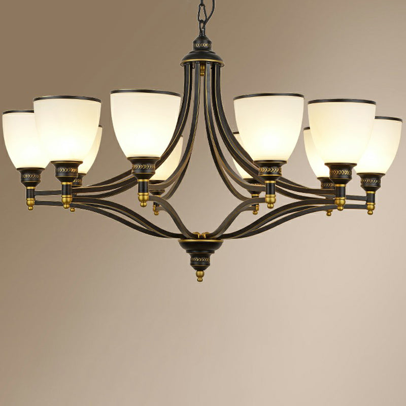 Vintage Black Opaline Glass Chandelier With Bell Shape - Elegant Suspension Lighting For Living Room