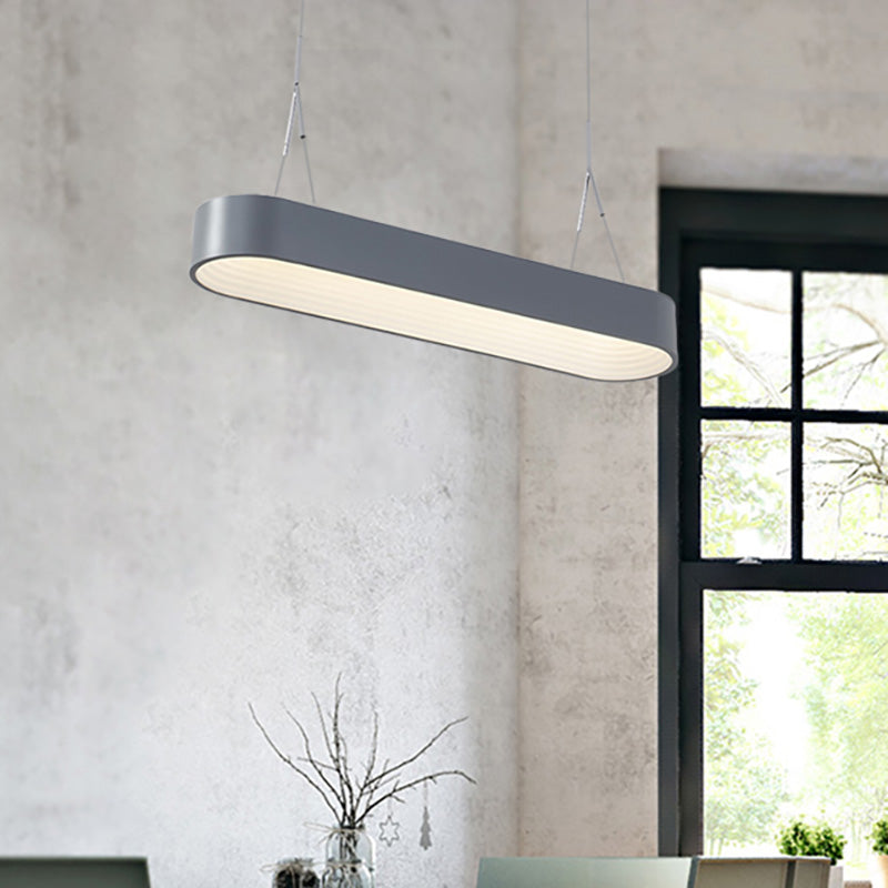 Modern Metal Rectangle LED Chandelier Lighting - 33.5"/47" Wide - White/Grey - Hanging Lamp Kit with Recessed Diffuser