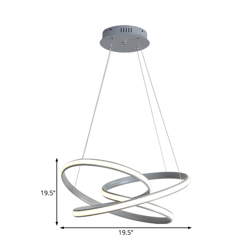 Lustre LED en acrylique moderne : lampe suspendue à courbes sans coutures en lumière blanche/chaude - plafonnier gris