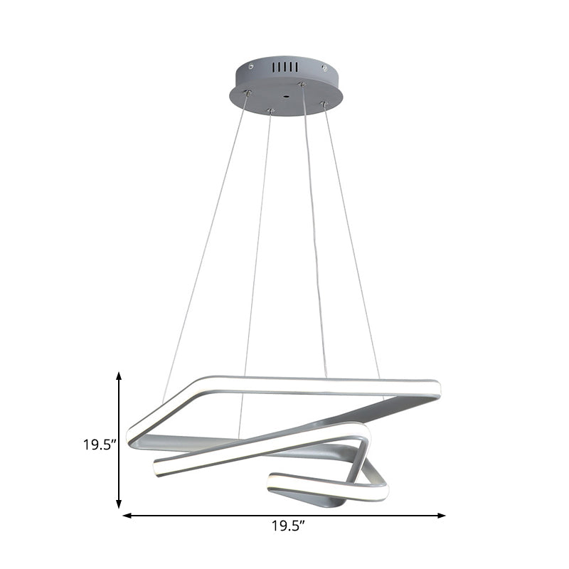 Contemporary Led Grey Spiral Pendant Chandelier - Dining Room Ceiling Lamp In White/Warm Light