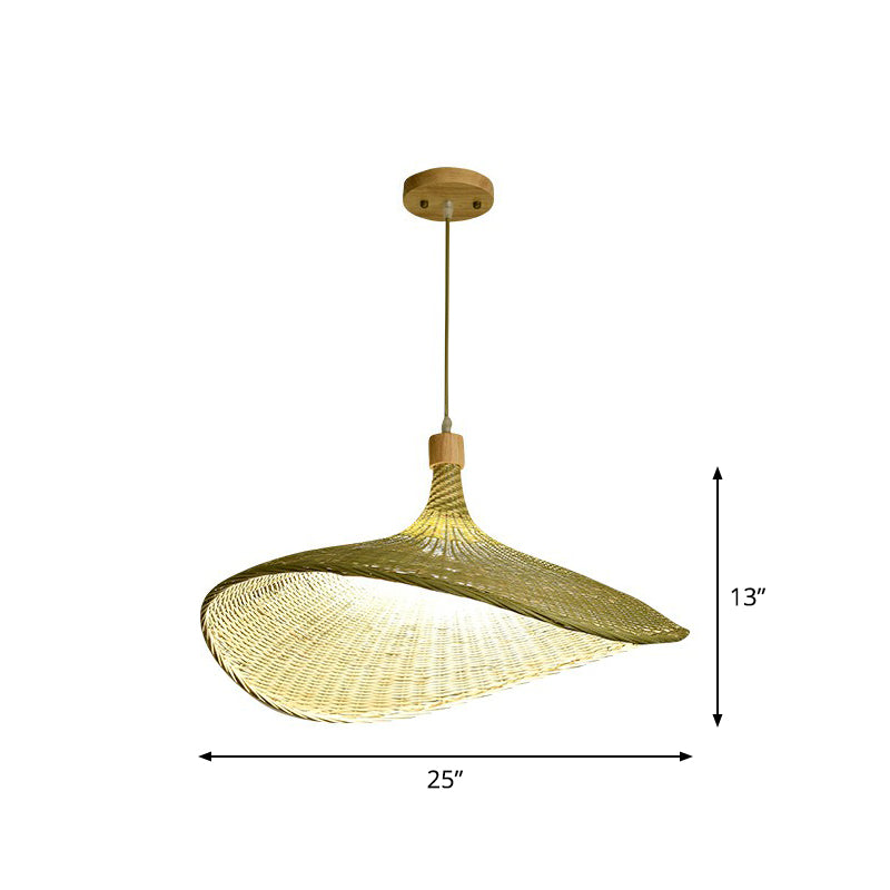 South-East Asia Bamboo Fiber Pendant Light: Green-Yellow Straw Hat Shape