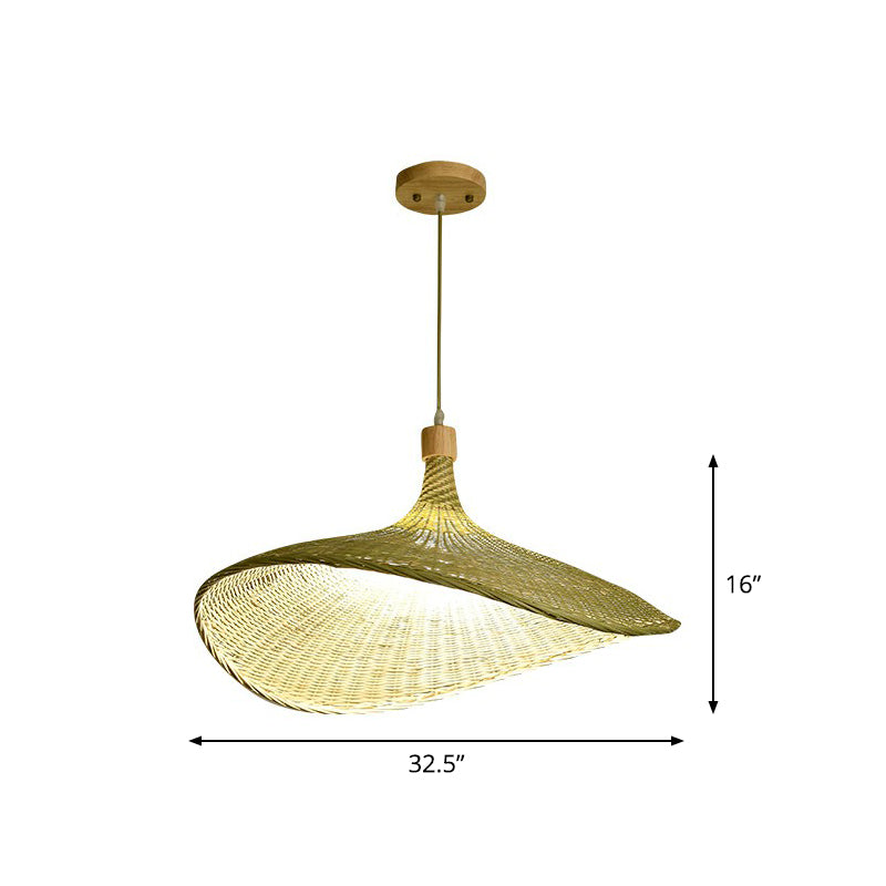 South-East Asia Bamboo Fiber Pendant Light: Green-Yellow Straw Hat Shape