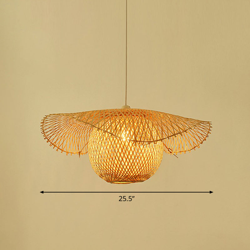 Lotus Leaf Suspension Light: Asian Style Beige Color - Bamboo Pendant / 25.5