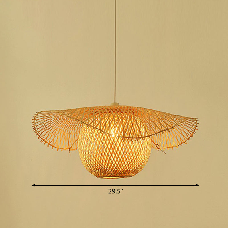 Lotus Leaf Suspension Light: Asian Style Beige Color - Bamboo Pendant