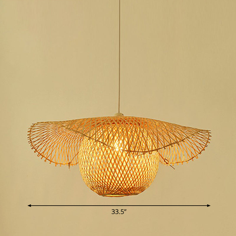 Lotus Leaf Suspension Light: Asian Style Beige Color - Bamboo Pendant