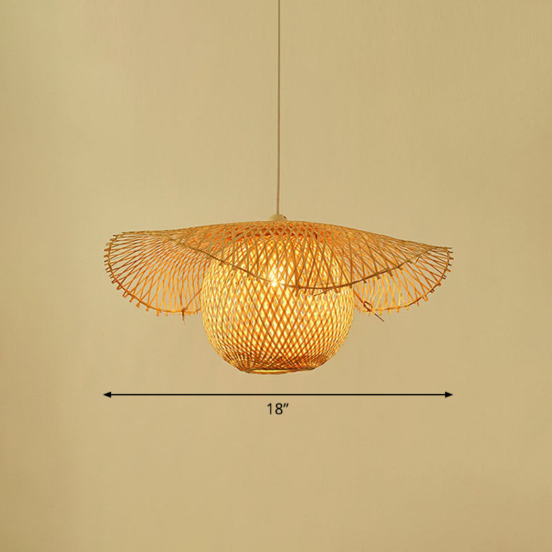 Lotus Leaf Suspension Light: Asian Style Beige Color - Bamboo Pendant