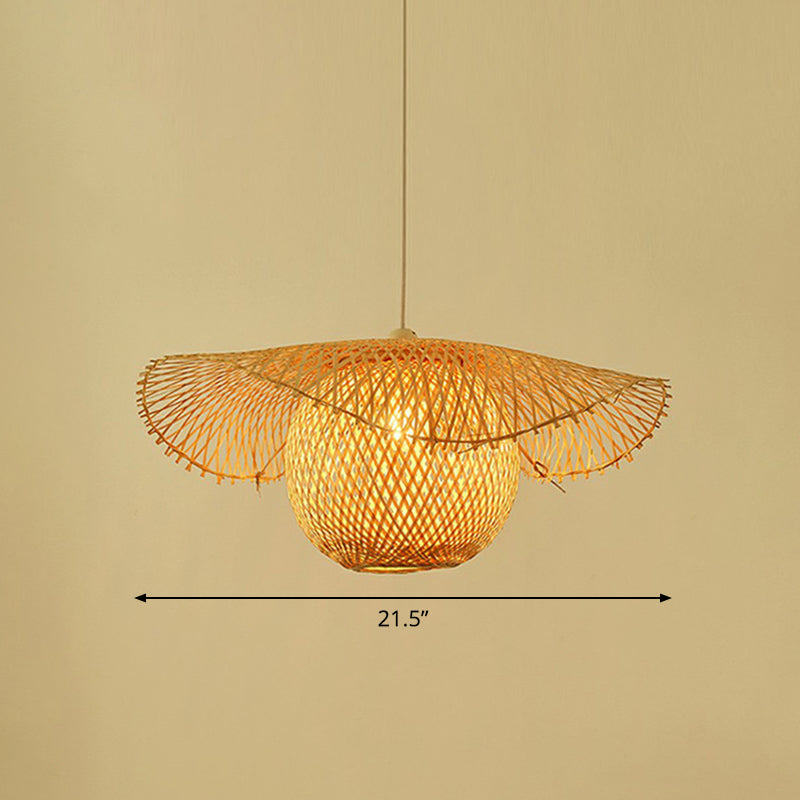 Lotus Leaf Suspension Light: Asian Style Beige Color - Bamboo Pendant