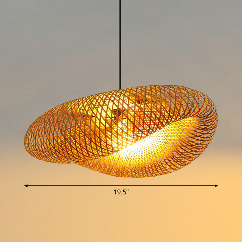 Modern Bamboo Hand-Worked Hanging Ceiling Light - Beige Pendant Lamp With 1 Bulb