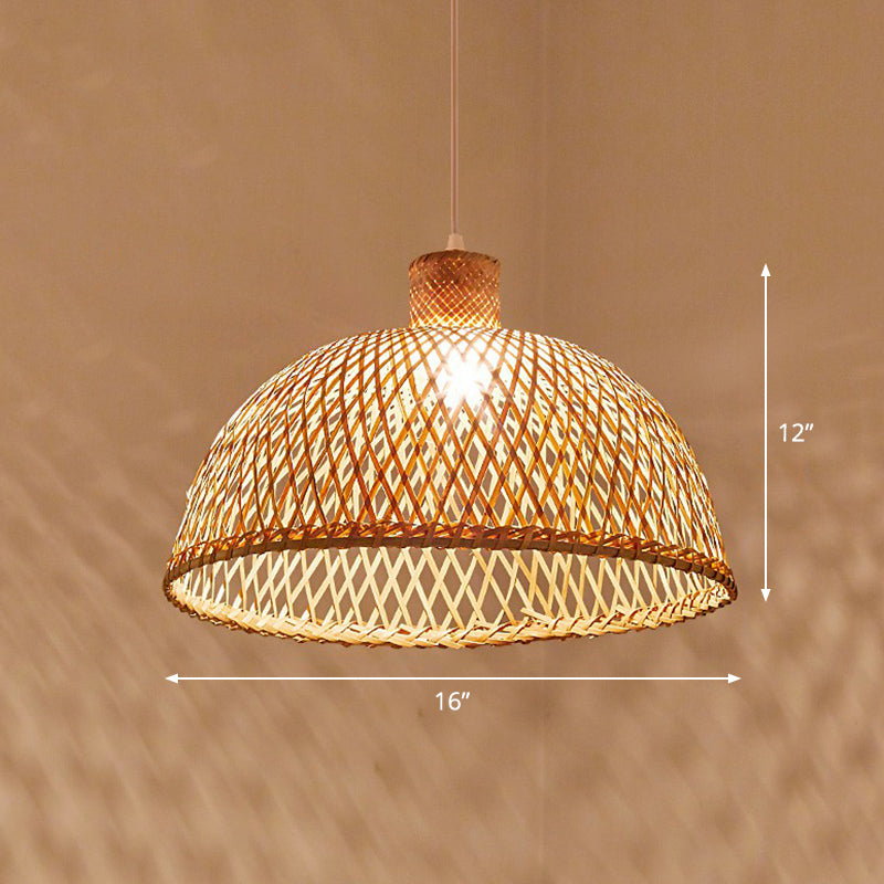 Bamboo Pendant Light Kit - Hand Woven Asian Design Beige Finish / B
